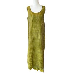 Dosa Silk Striped Maxi Dress Olive Green Chartreuse Lace Trim Slip Set Size 2 3
